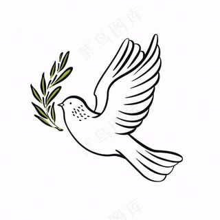 飞鸽叼树枝和平鸽线条卡通插画免抠