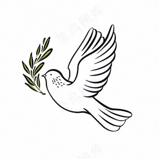 飞鸽叼树枝和平鸽线条卡通插画免抠