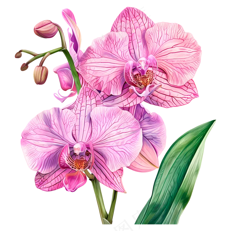 水彩插画粉色兰花