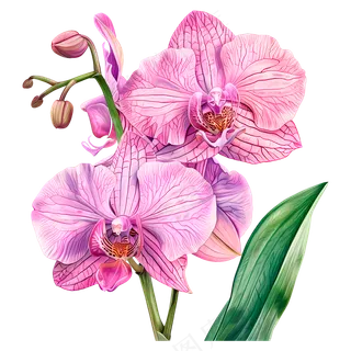 水彩插画粉色兰花