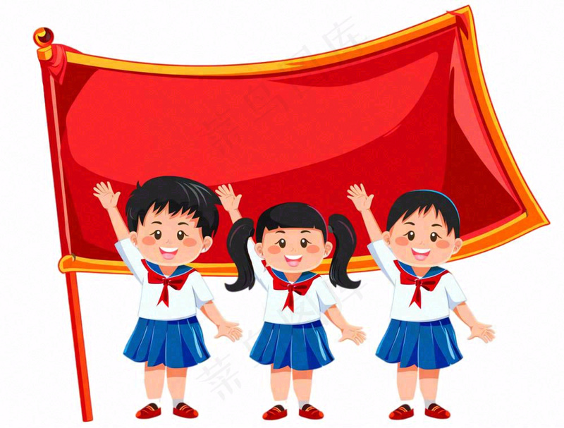 学生升旗帜红旗国庆人物卡通插画免抠(1264x960)