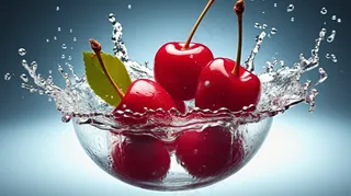 樱桃车厘子水花四溅新鲜水果摄影图