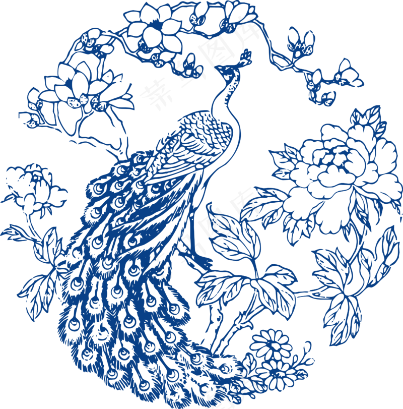 古代青花瓷图案花纹中国风图案祥云纹理传统图腾PNG免扣素材