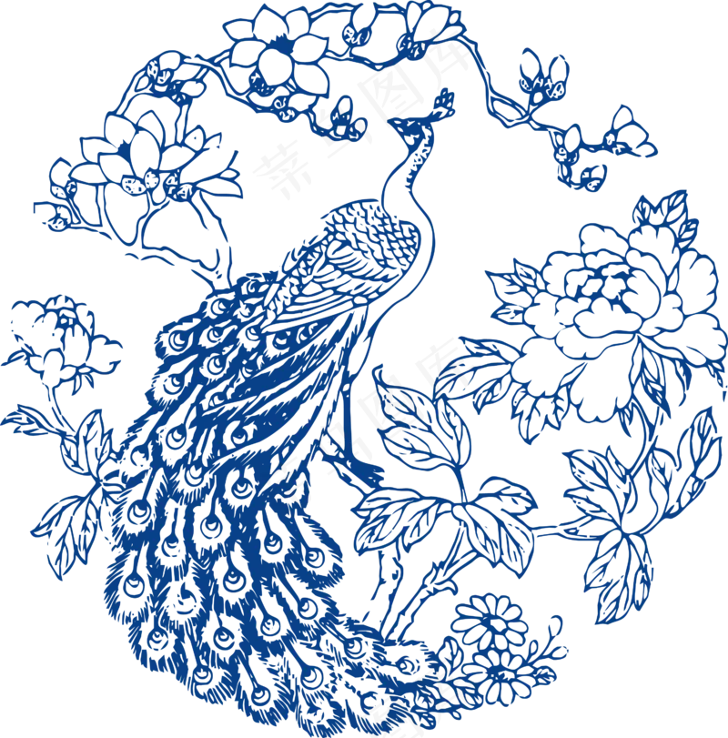 古代青花瓷图案花纹中国风图案祥云纹理传统图腾PNG免扣素材