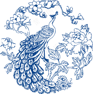 古代青花瓷图案花纹中国风图案祥云纹理传统图腾PNG免扣素材