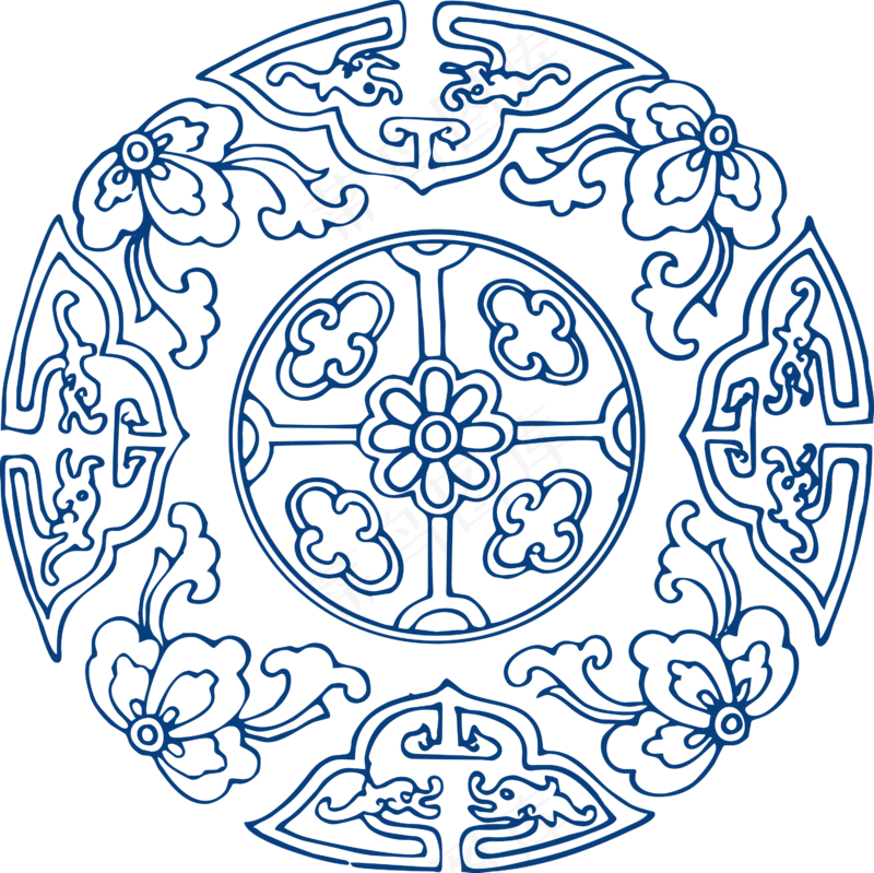古代青花瓷图案花纹中国风图案祥云纹理传统图腾PNG免扣素材