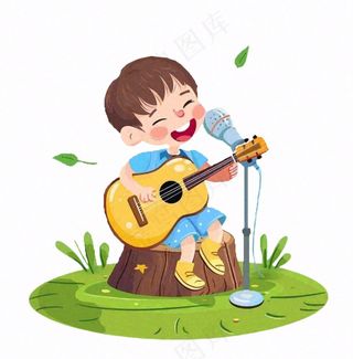 吉他弹唱音乐会歌唱人物卡通插画免抠