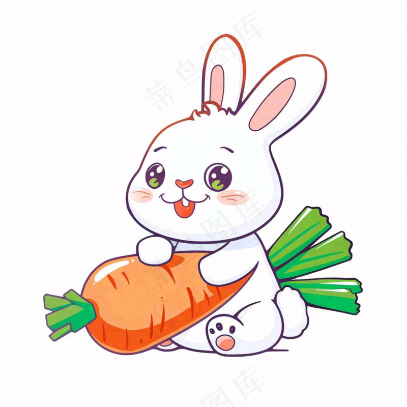 小白兔抱着胡萝卜可爱卡通插画免抠(1024x1024)