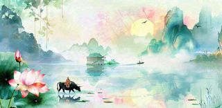 清明节中国风水墨清明廉洁清正廉明山水画背景