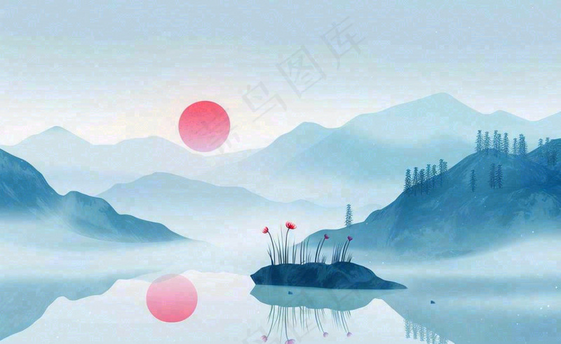 中国风水墨画山水画寒露插画背景(1408x864)