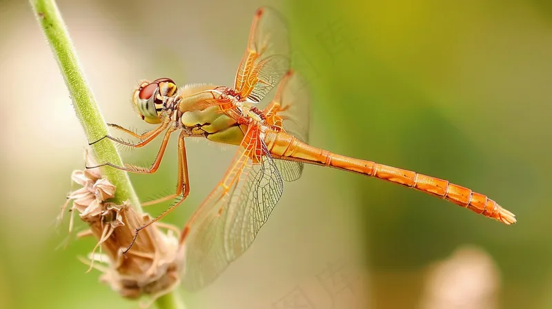 蜻蜓绿叶上停留的竹蜻蜓昆虫春天摄影图(4368x2448)