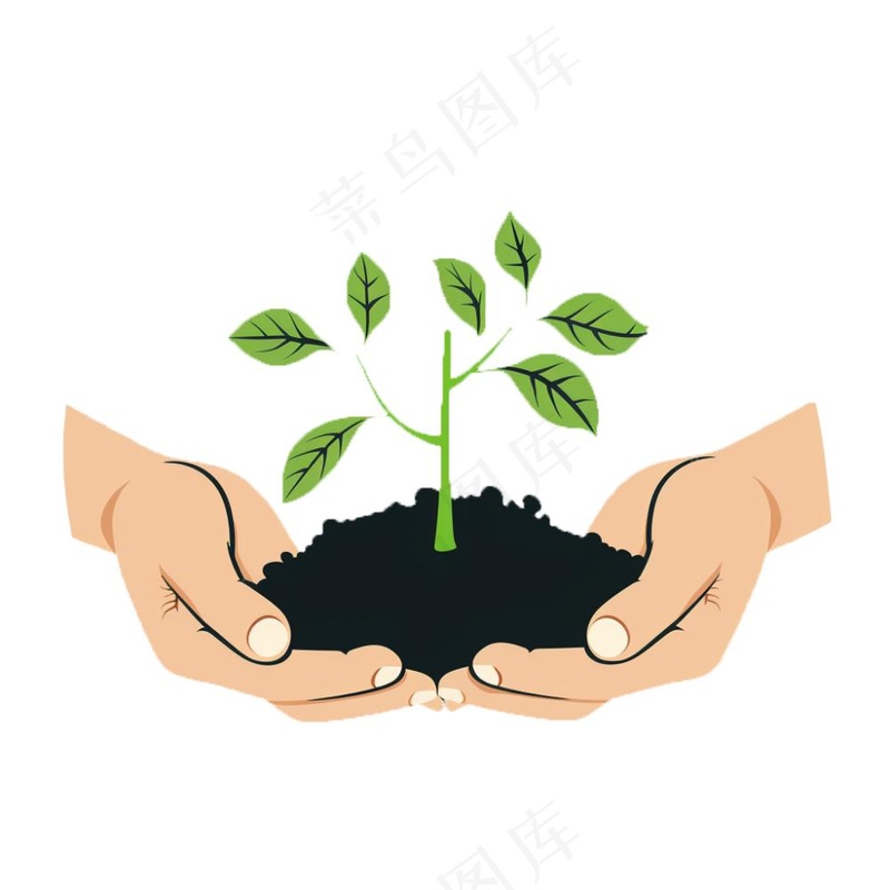 手捧树苗保护环境植树节卡通插画免抠