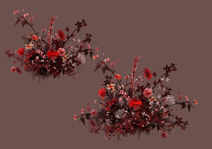 红色花艺手绘图片(3670x2690)psd模版下载
