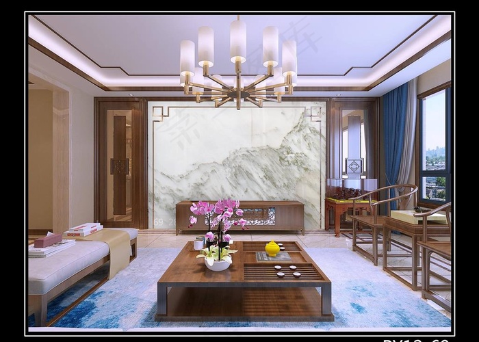 背景墙效果 大理石 新中式 背图片
