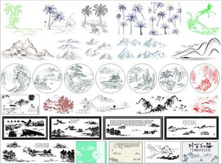 山水画插画矢量图图片