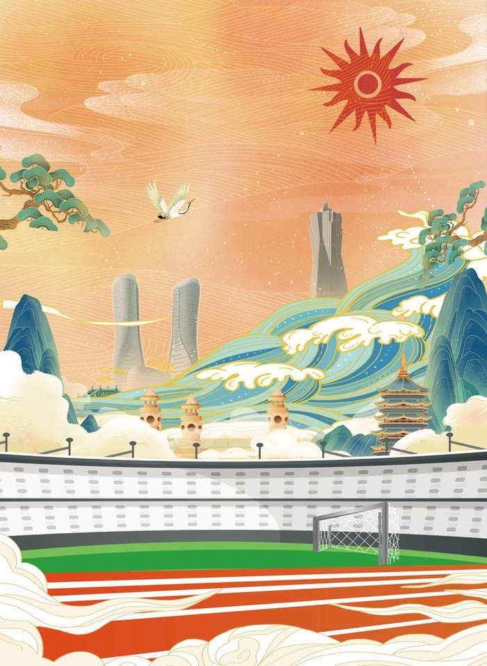 杭州亚运国潮插画图片