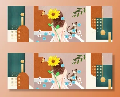 抽象手绘少女几何三联装饰画图片