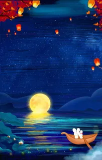 蓝色手绘卡通浪漫中秋节背景图片