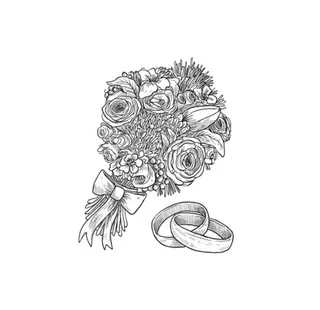 手绘手捧花鲜花束及婚戒指图片