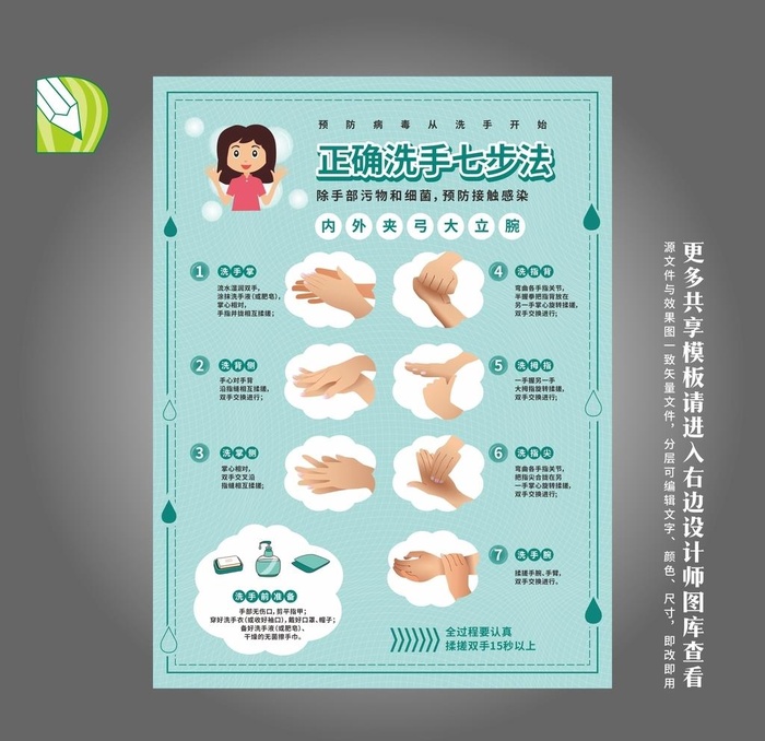 七步洗手方法图片cdr矢量模版下载