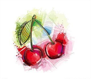 手绘水彩樱桃矢量素材图片