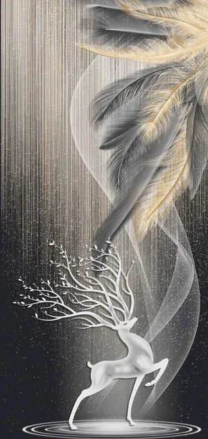 轻奢羽毛麋鹿山水玄关画图片