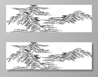 山峰岩石树木图片