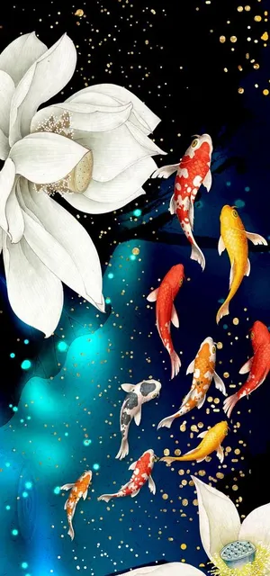 新中式荷花九鱼图玄关装饰画图片