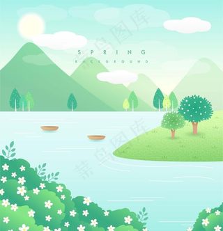 春天风景插画图片