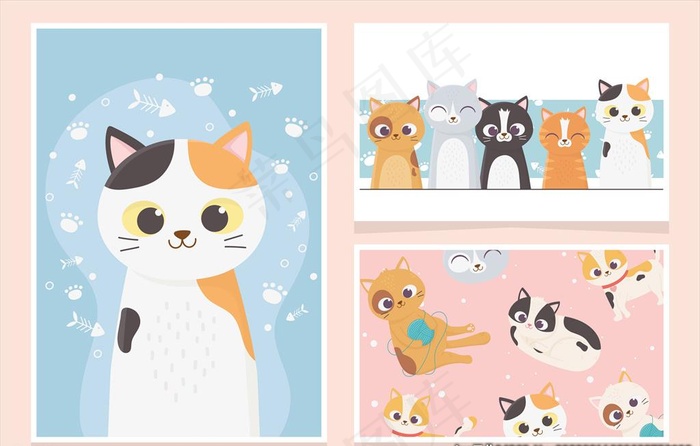 手绘卡通猫图片eps,ai矢量模版下载