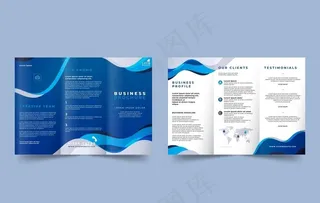 简约商务蓝色三折页模板图片