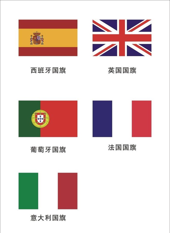 西班牙国旗,葡萄牙国旗,英国国旗,cdr矢量模版下载