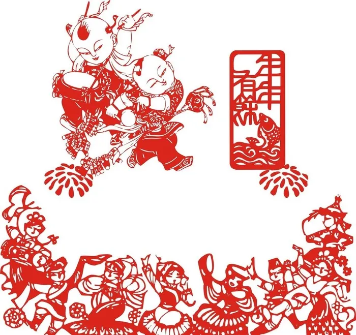 扭秧歌 放鞭炮 年年有余图片cdr矢量模版下载