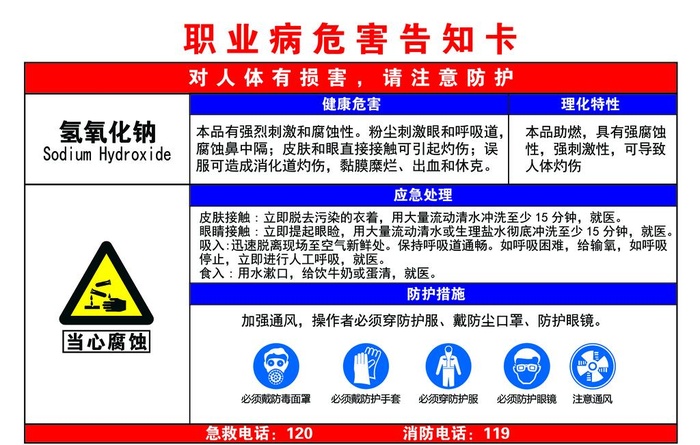 氢氧化钠职业危害告知卡图片