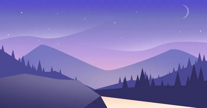 扁平化卡通插画山夜晚PSD图片(3610x2000)psd模版下载