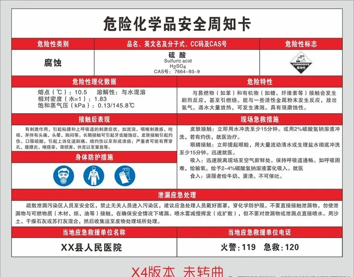 硫酸安全周知卡图片