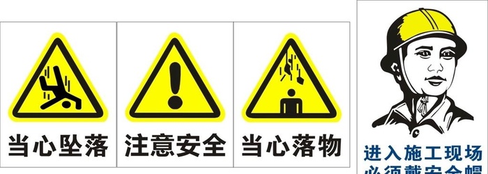 工地标识牌 注意安全当心坠落图片cdr矢量模版下载