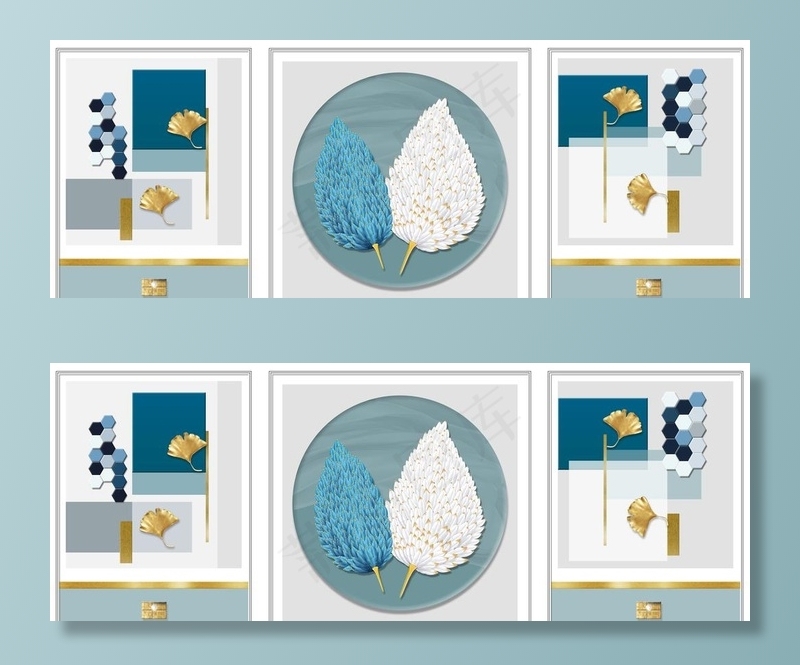 抽象羽毛银杏叶几何装饰画图片