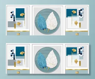 抽象羽毛银杏叶几何装饰画图片