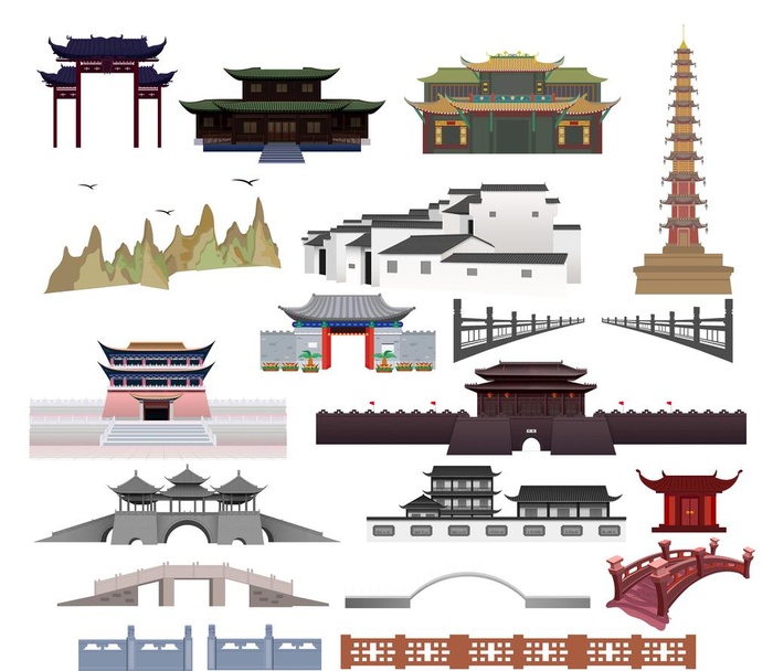 古风建筑图片ai矢量模版下载