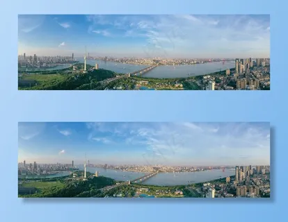 蓝天白云下城市江景大桥全景长图图片 蓝天白云下城市江景大桥全景长图图片