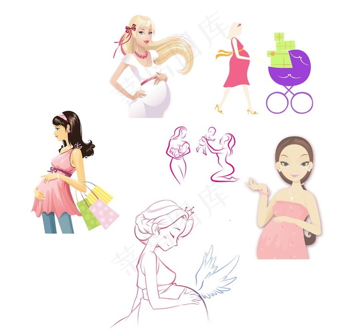 孕妈卡通矢量图图片