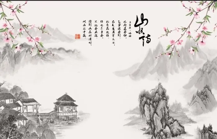新中式工笔花卉山水情背景墙图片(8504x5669)psd模版下载