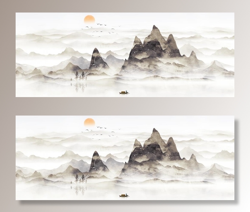 中国山水水墨画插画图片