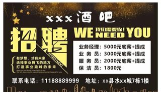 酒吧招聘 招聘海报 招聘展架图片