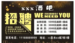 酒吧招聘 招聘海报 招聘展架图片