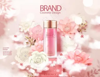 美妆海报 浪漫 玫瑰 剪纸风 图片