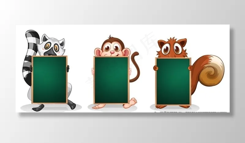 卡通动物与黑板图片eps,ai矢量模版下载