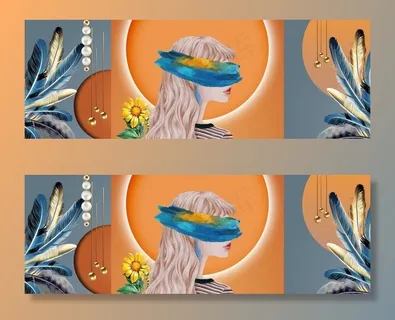 抽象美女羽毛几何图形装饰画图片