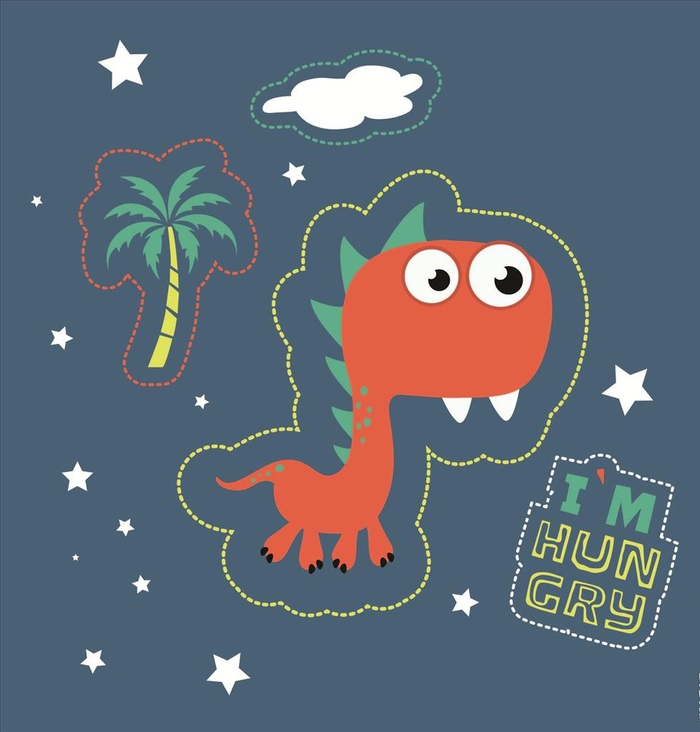 卡通恐龙椰树印花图片